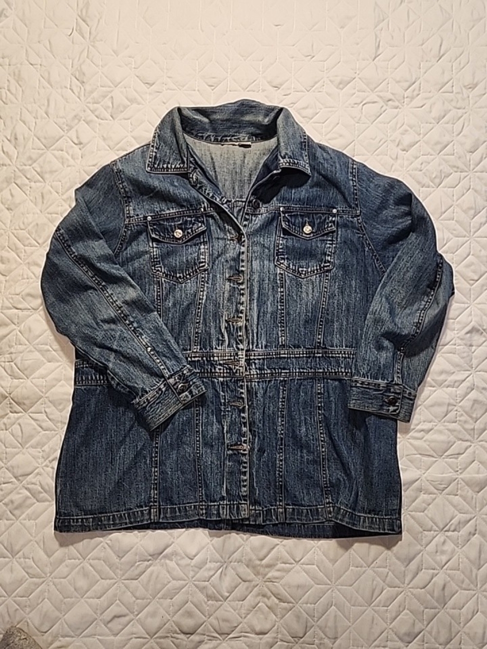 Roaman's Classic Blue Jean Jacket with Button Front